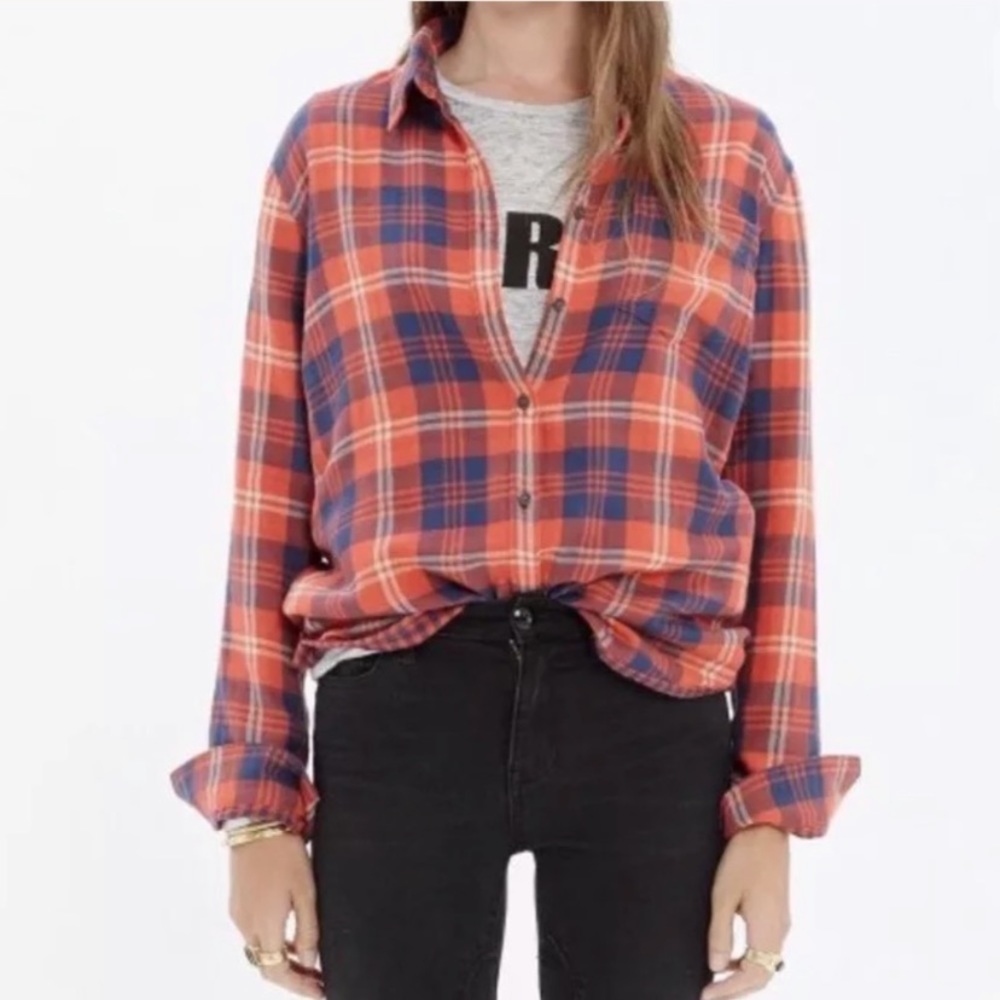 Madewell Red plaid flannel top size XS